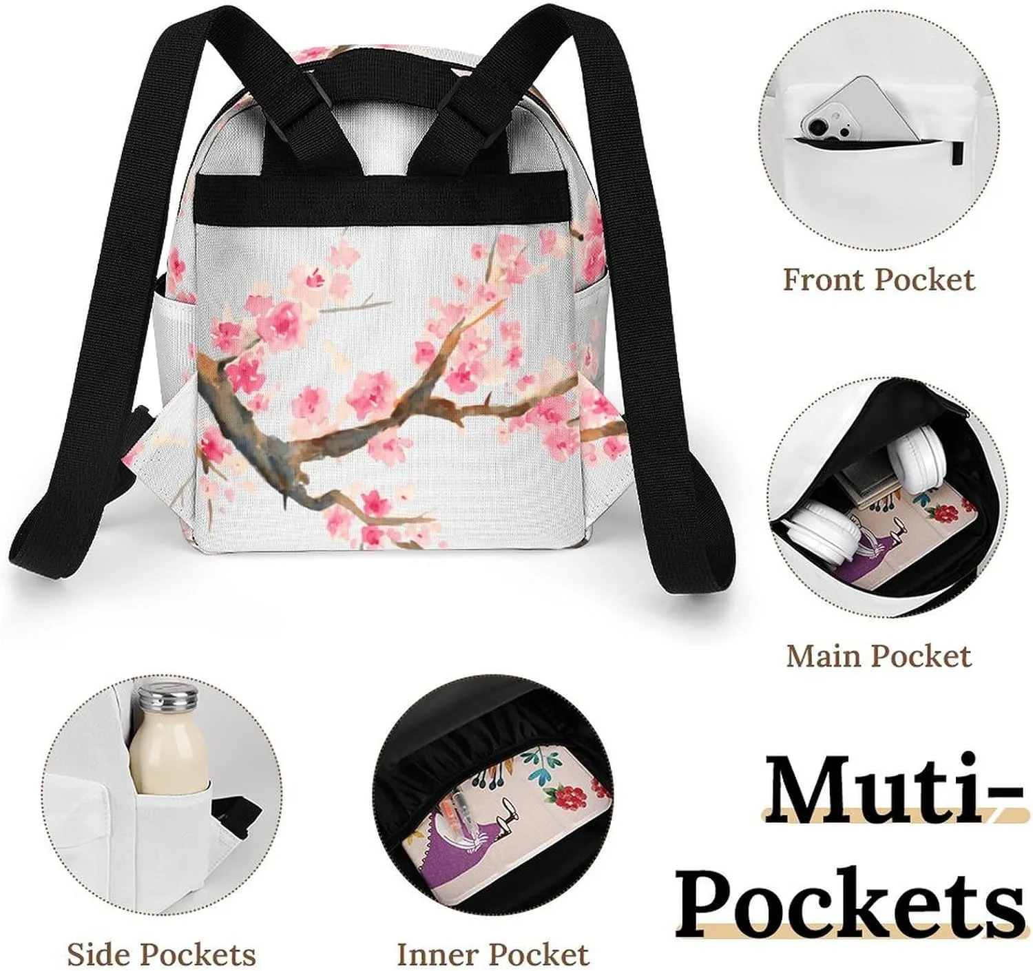 Aqua Cherry Blossom Casual Women's Backpack, Lightweight, Waterproof, Versatile Daily Bag