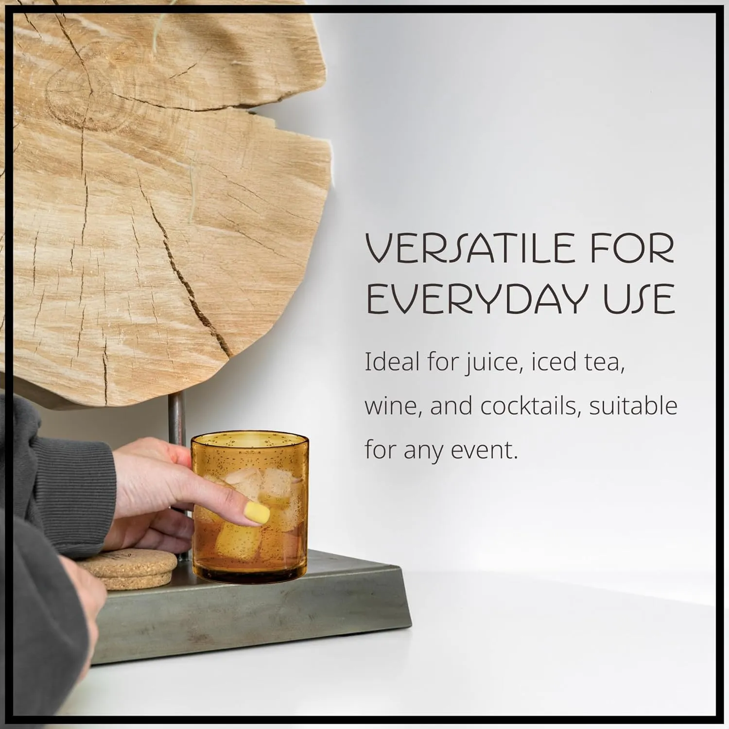 Artland 14oz Double Old Fashion Glass, Set of 4 | Iris Seeded Design, Amber | Drinking Glass for Parties and Everyday Use - Mojito, Whiskey, Cocktail | Glassware & Barware Essentials