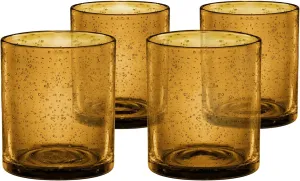 Artland 14oz Double Old Fashion Glass, Set of 4 | Iris Seeded Design, Amber | Drinking Glass for Parties and Everyday Use - Mojito, Whiskey, Cocktail | Glassware & Barware Essentials
