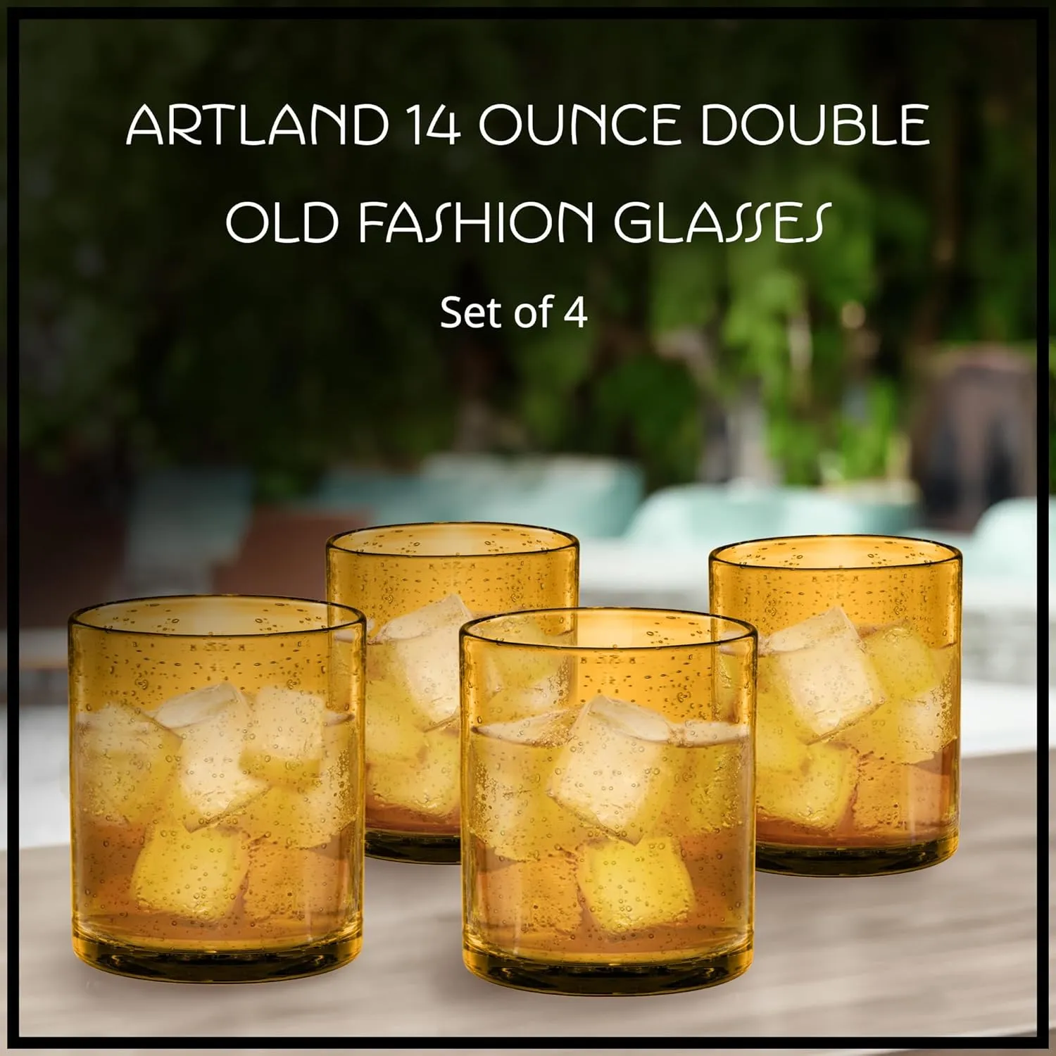 Artland 14oz Double Old Fashion Glass, Set of 4 | Iris Seeded Design, Amber | Drinking Glass for Parties and Everyday Use - Mojito, Whiskey, Cocktail | Glassware & Barware Essentials