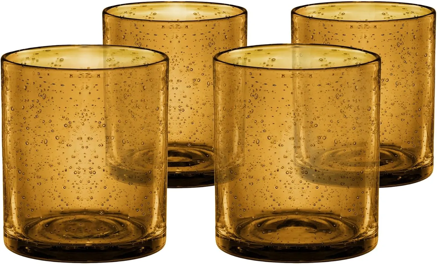 Artland 14oz Double Old Fashion Glass, Set of 4 | Iris Seeded Design, Amber | Drinking Glass for Parties and Everyday Use - Mojito, Whiskey, Cocktail | Glassware & Barware Essentials
