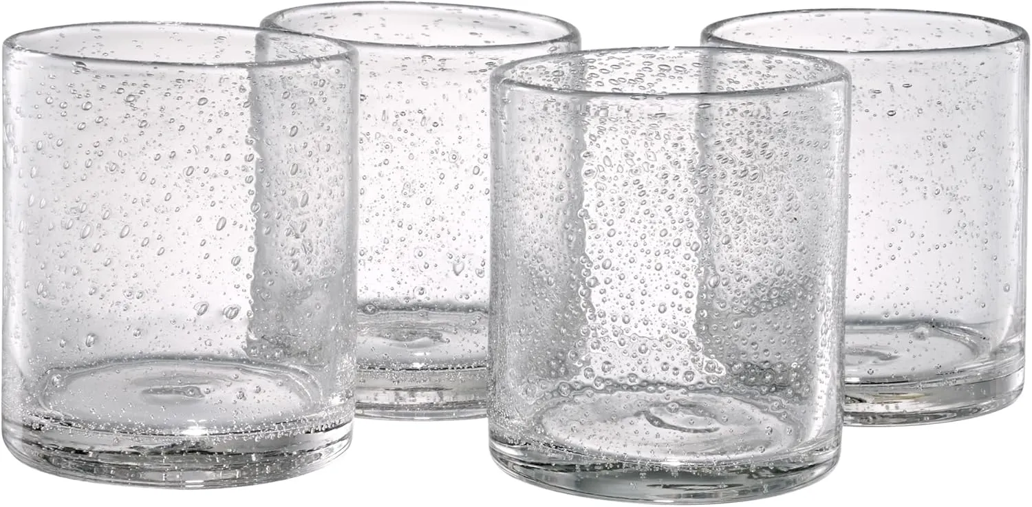Artland 14oz Double Old Fashion Glass, Set of 4 | Iris Seeded Design, Clear | Drinking Glass for Parties and Everyday Use - Mojito, Whiskey, Cocktail | Glassware & Barware Essentials