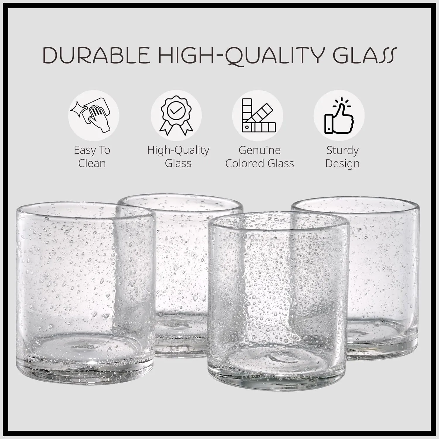 Artland 14oz Double Old Fashion Glass, Set of 4 | Iris Seeded Design, Clear | Drinking Glass for Parties and Everyday Use - Mojito, Whiskey, Cocktail | Glassware & Barware Essentials