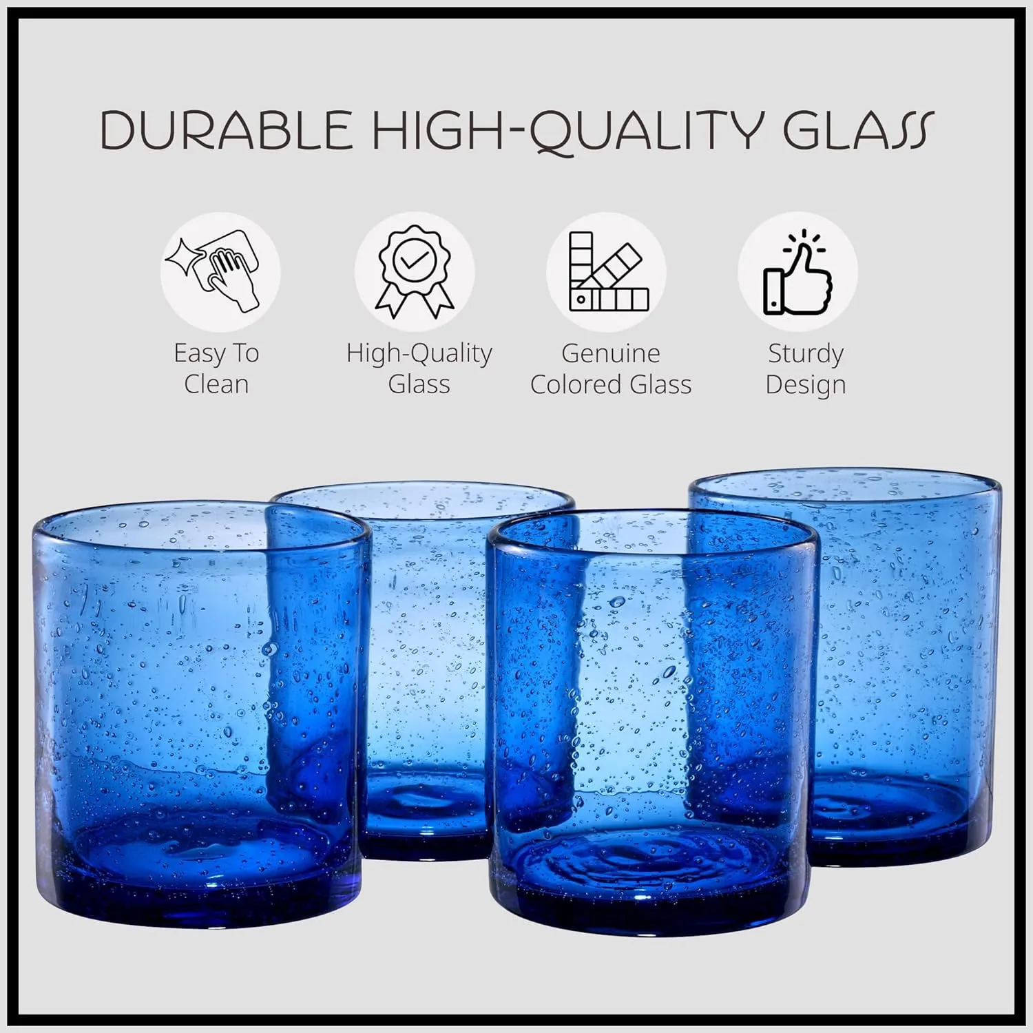 Artland 14oz Double Old Fashion Glass, Set of 4 | Iris Seeded Design, Cobalt Blue | Drinking Glass for Parties and Everyday Use - Mojito, Whiskey, Cocktail | Glassware & Barware Essentials