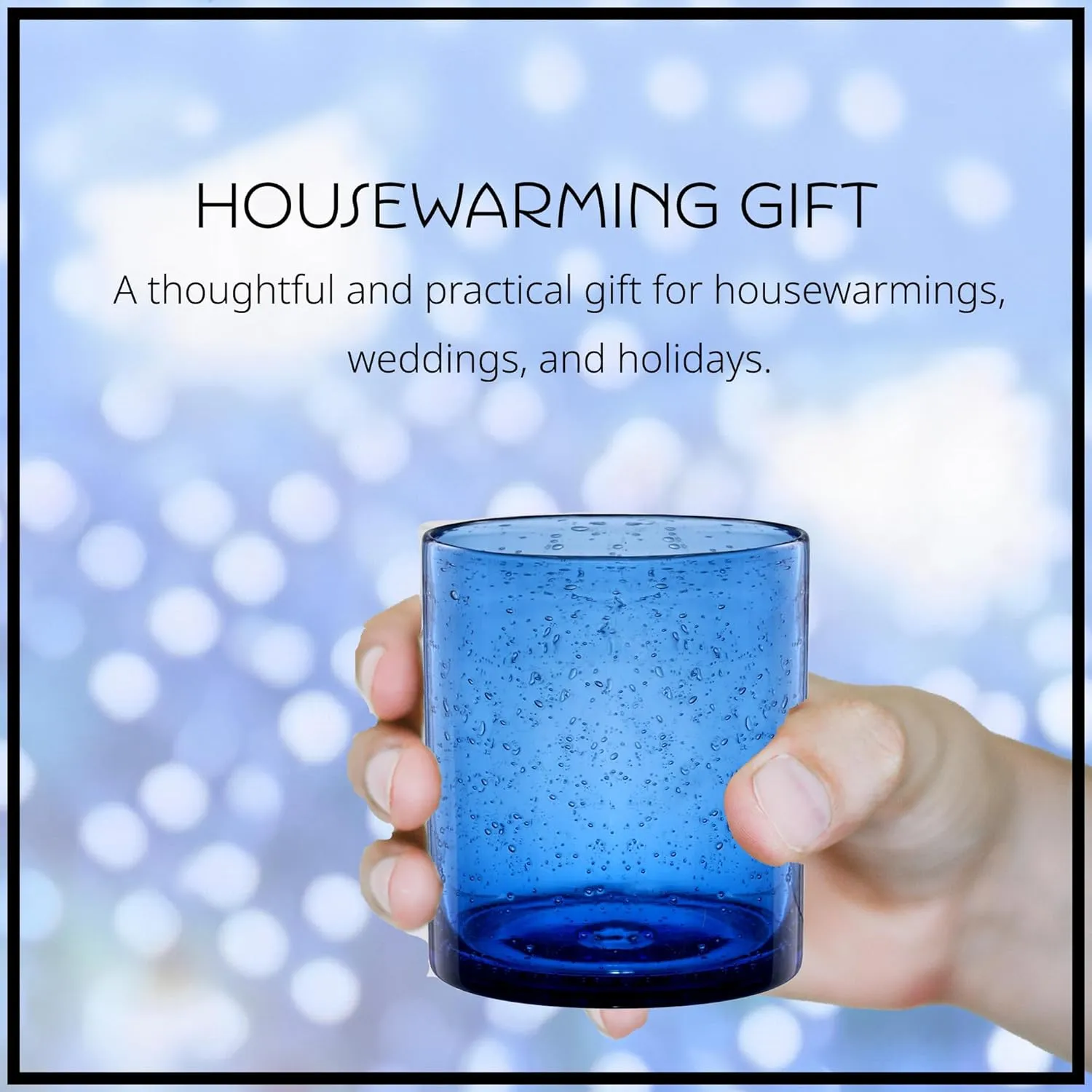 Artland 14oz Double Old Fashion Glass, Set of 4 | Iris Seeded Design, Cobalt Blue | Drinking Glass for Parties and Everyday Use - Mojito, Whiskey, Cocktail | Glassware & Barware Essentials