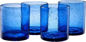 Artland 14oz Double Old Fashion Glass, Set of 4 | Iris Seeded Design, Cobalt Blue | Drinking Glass for Parties and Everyday Use - Mojito, Whiskey, Cocktail | Glassware & Barware Essentials