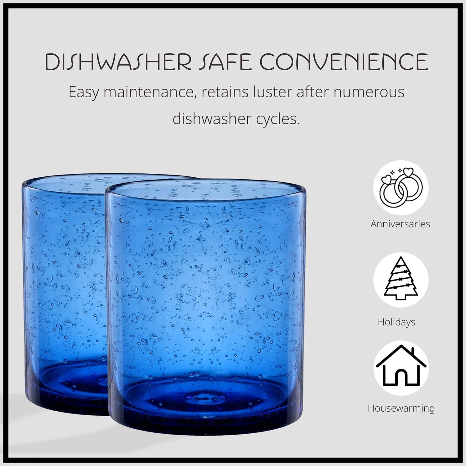 Artland 14oz Double Old Fashion Glass, Set of 4 | Iris Seeded Design, Cobalt Blue | Drinking Glass for Parties and Everyday Use - Mojito, Whiskey, Cocktail | Glassware & Barware Essentials