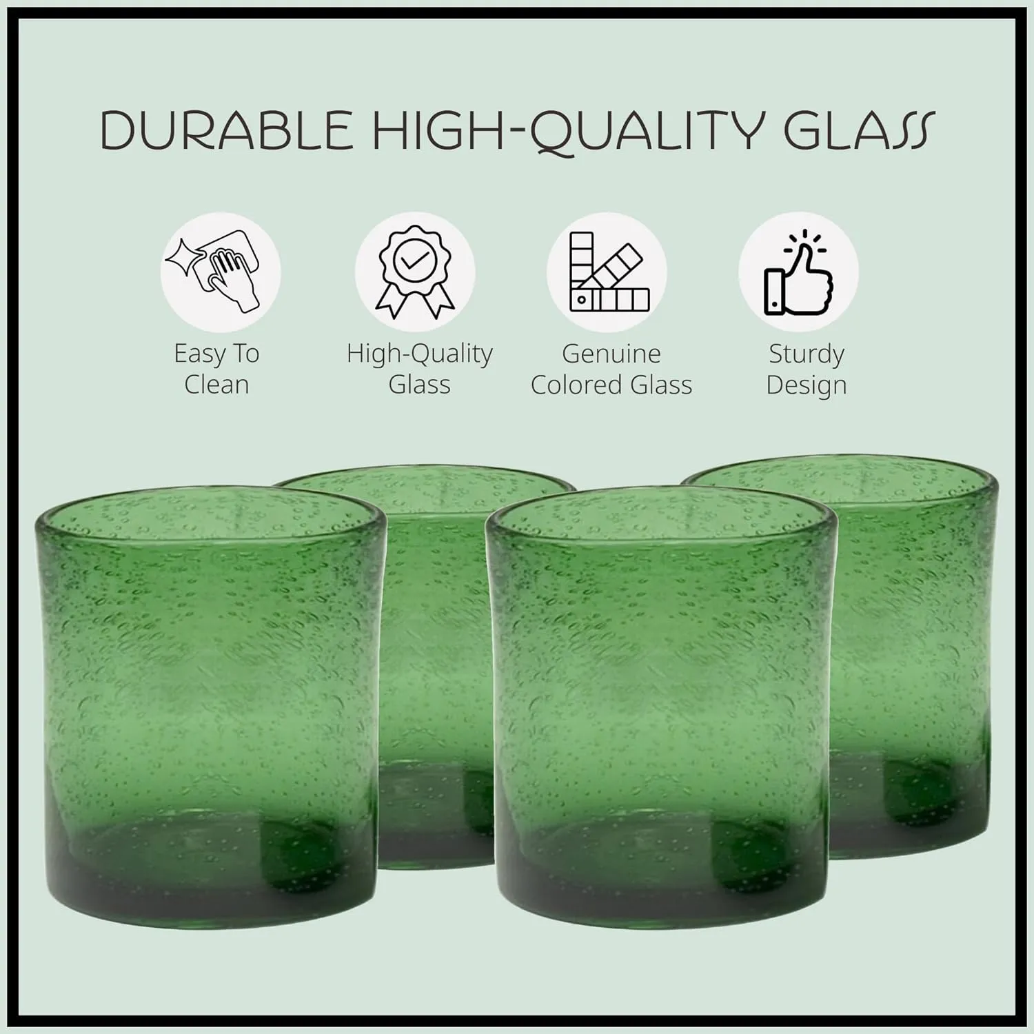 Artland 14oz Double Old Fashion Glass, Set of 4 | Iris Seeded Design, Green | Drinking Glass for Parties and Everyday Use - Mojito, Whiskey, Cocktail | Glassware & Barware Essentials