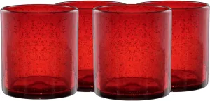 Artland 14oz Double Old Fashion Glass, Set of 4 | Iris Seeded Design, Ruby Red | Drinking Glass for Parties and Everyday Use - Mojito, Whiskey, Cocktail | Glassware & Barware Essentials