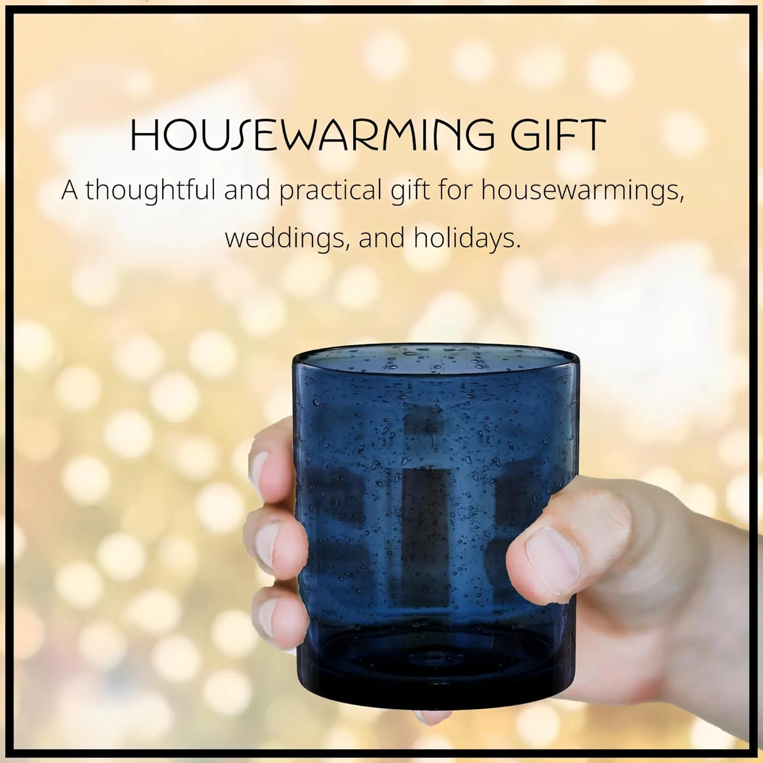 ARTLAND 14oz Double Old Fashion Glass, Set of 4 | Iris Seeded Design, Slate Blue | Drinking Glass for Parties and Everyday Use - Mojito, Whiskey, Cocktail | Glassware & Barware Essentials