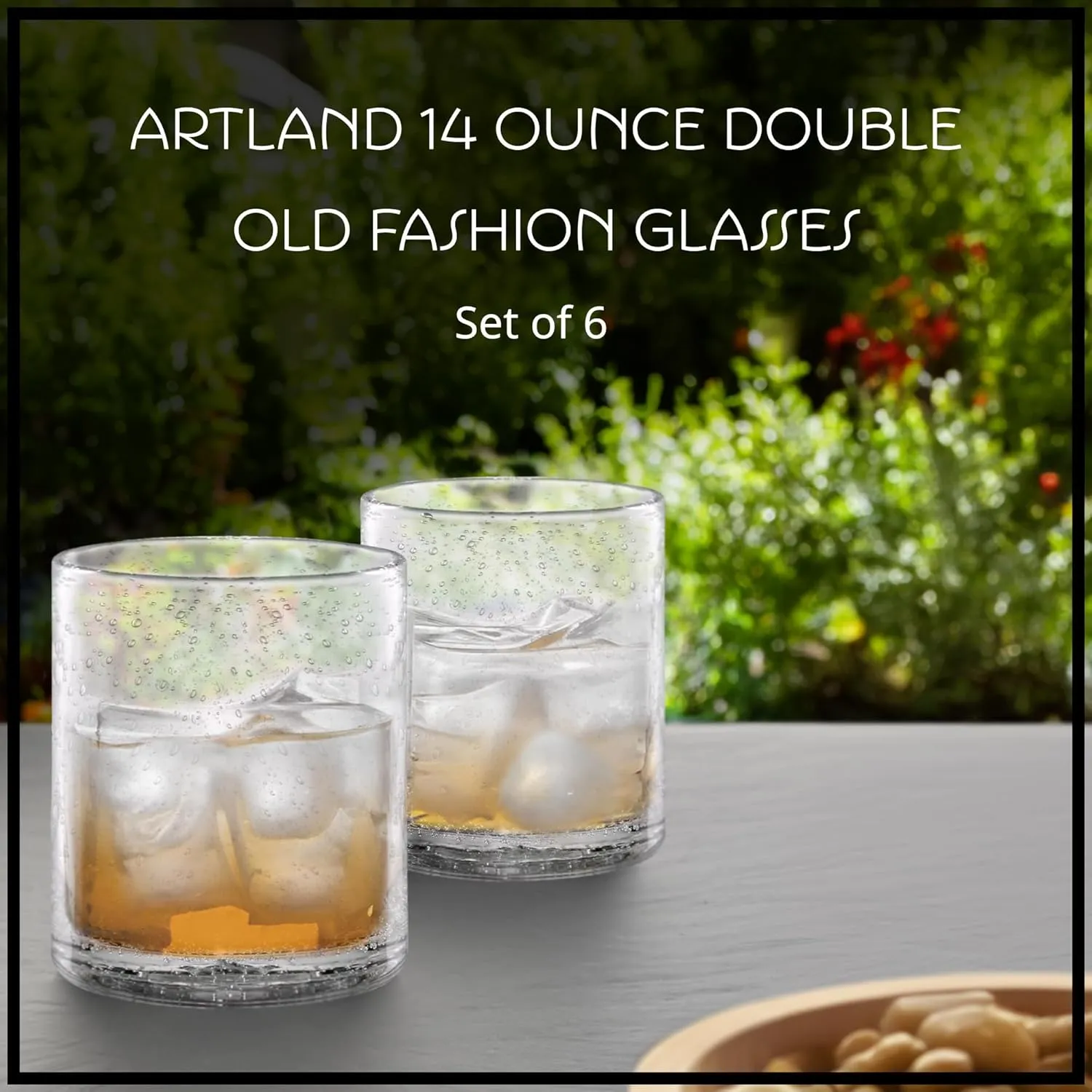 ARTLAND 14oz Double Old Fashion Glass, Set of 6 | Iris Seeded Design, Clear | Drinking Glass for Parties and Everyday Use - Mojito, Whiskey, Cocktail | Glassware & Barware Essentials