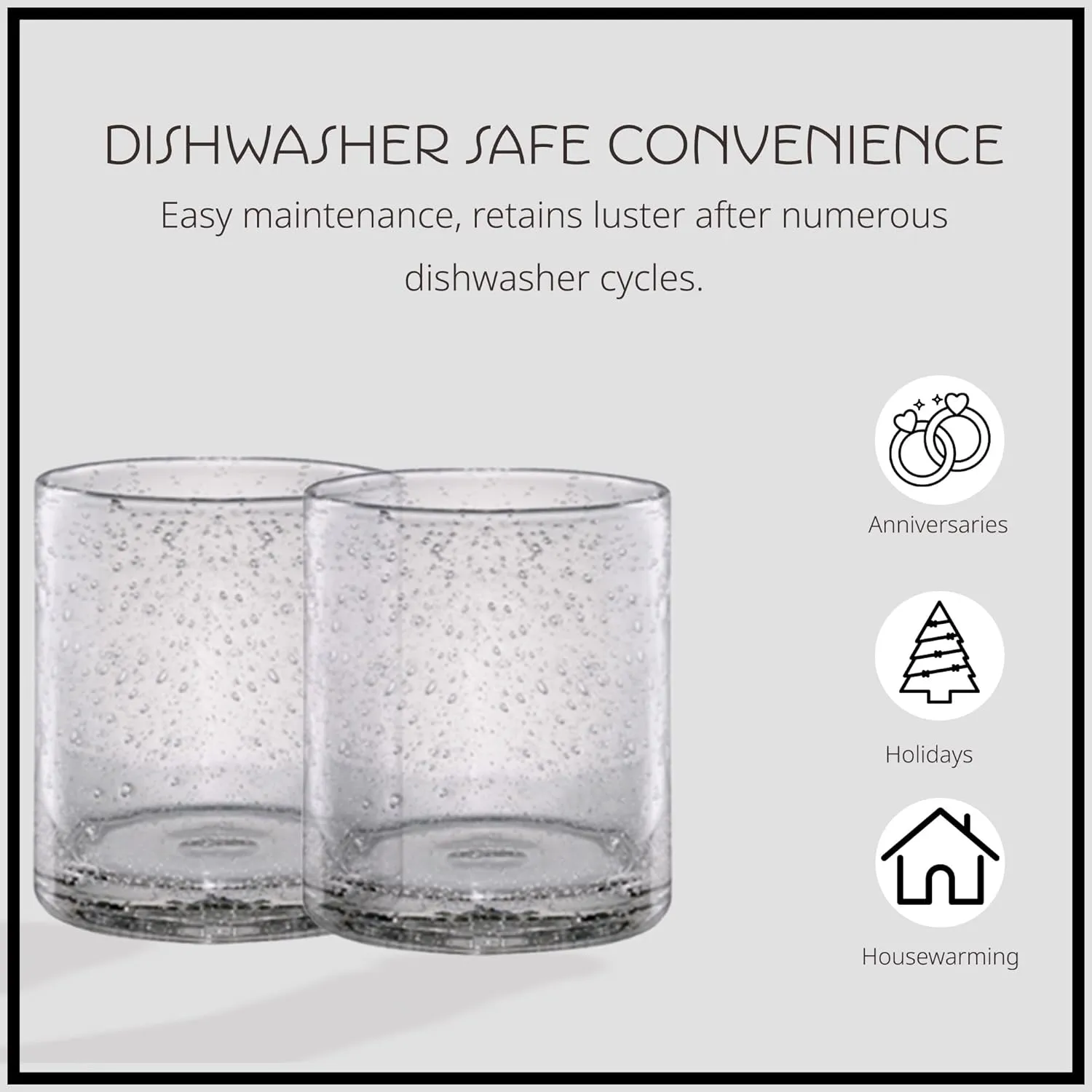 ARTLAND 14oz Double Old Fashion Glass, Set of 6 | Iris Seeded Design, Clear | Drinking Glass for Parties and Everyday Use - Mojito, Whiskey, Cocktail | Glassware & Barware Essentials