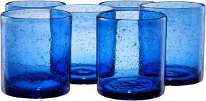 ARTLAND 14oz Double Old Fashion Glass, Set of 6 | Iris Seeded Design, Cobalt Blue | Drinking Glass for Parties and Everyday Use - Mojito, Whiskey, Cocktail | Glassware & Barware Essentials