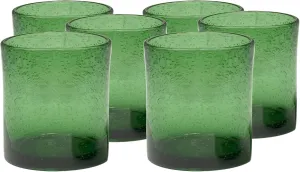 ARTLAND 14oz Double Old Fashion Glass, Set of 6 | Iris Seeded Design, Green | Drinking Glass for Parties and Everyday Use - Mojito, Whiskey, Cocktail | Glassware & Barware Essentials