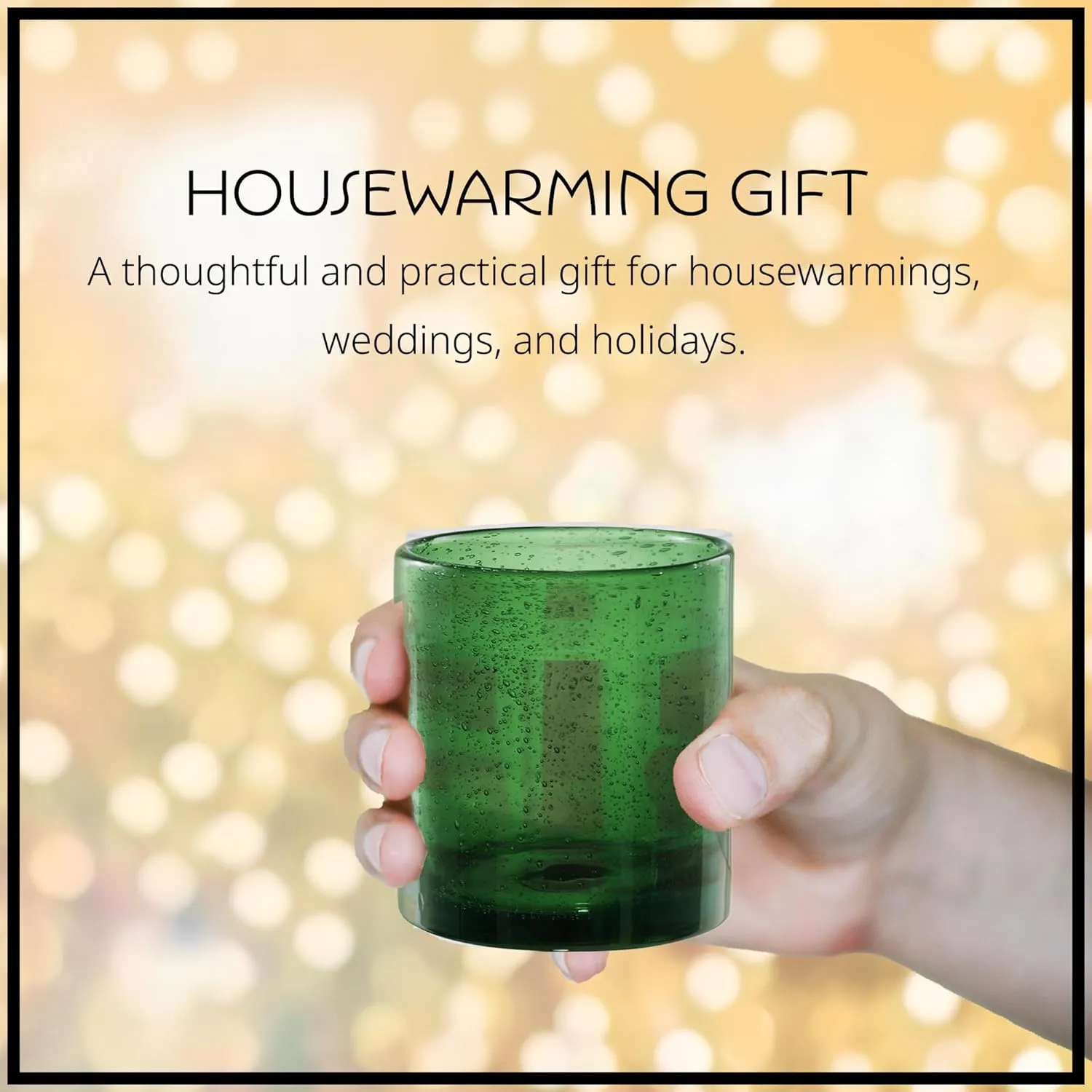ARTLAND 14oz Double Old Fashion Glass, Set of 6 | Iris Seeded Design, Green | Drinking Glass for Parties and Everyday Use - Mojito, Whiskey, Cocktail | Glassware & Barware Essentials