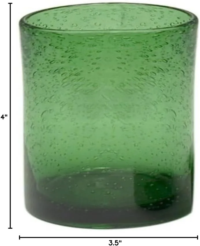 ARTLAND 14oz Double Old Fashion Glass, Set of 6 | Iris Seeded Design, Green | Drinking Glass for Parties and Everyday Use - Mojito, Whiskey, Cocktail | Glassware & Barware Essentials