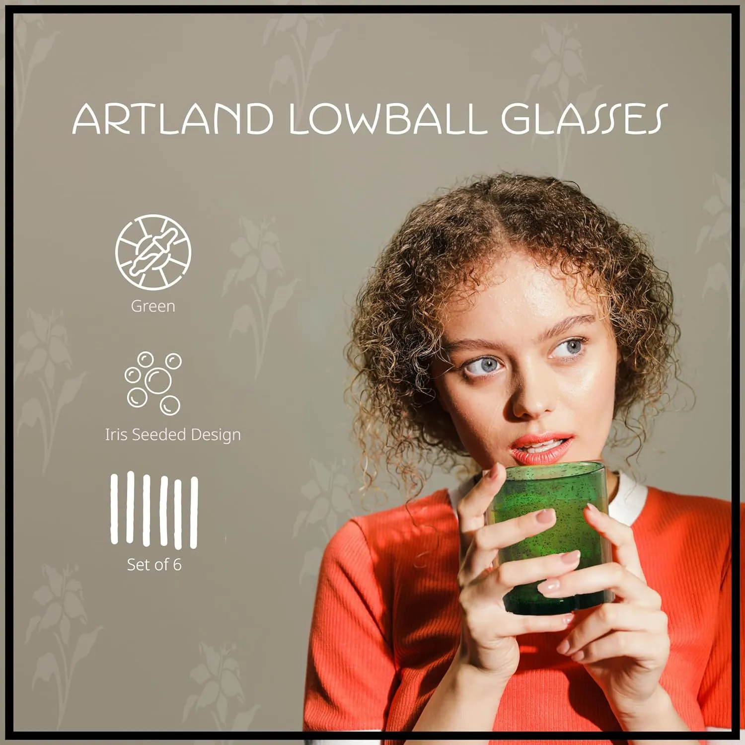 ARTLAND 14oz Double Old Fashion Glass, Set of 6 | Iris Seeded Design, Green | Drinking Glass for Parties and Everyday Use - Mojito, Whiskey, Cocktail | Glassware & Barware Essentials