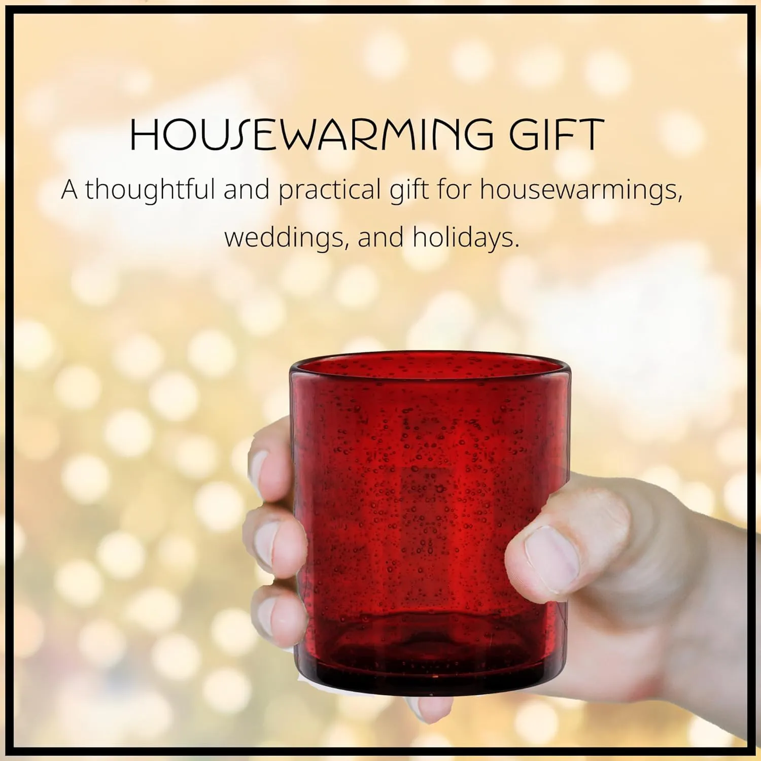 Artland 14oz Double Old Fashion Glass, Set of 6 | Iris Seeded Design, Ruby Red | Drinking Glass for Parties and Everyday Use - Mojito, Whiskey, Cocktail | Glassware & Barware Essentials