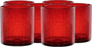Artland 14oz Double Old Fashion Glass, Set of 6 | Iris Seeded Design, Ruby Red | Drinking Glass for Parties and Everyday Use - Mojito, Whiskey, Cocktail | Glassware & Barware Essentials