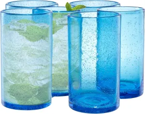 ARTLAND 17oz Highball Tumbler, Set of 6 | Iris Seeded Design, Turquoise | Drinking Glass for Parties and Everyday Use - Mojito, Whiskey, Cocktail | Glassware & Kitchenware Essentials