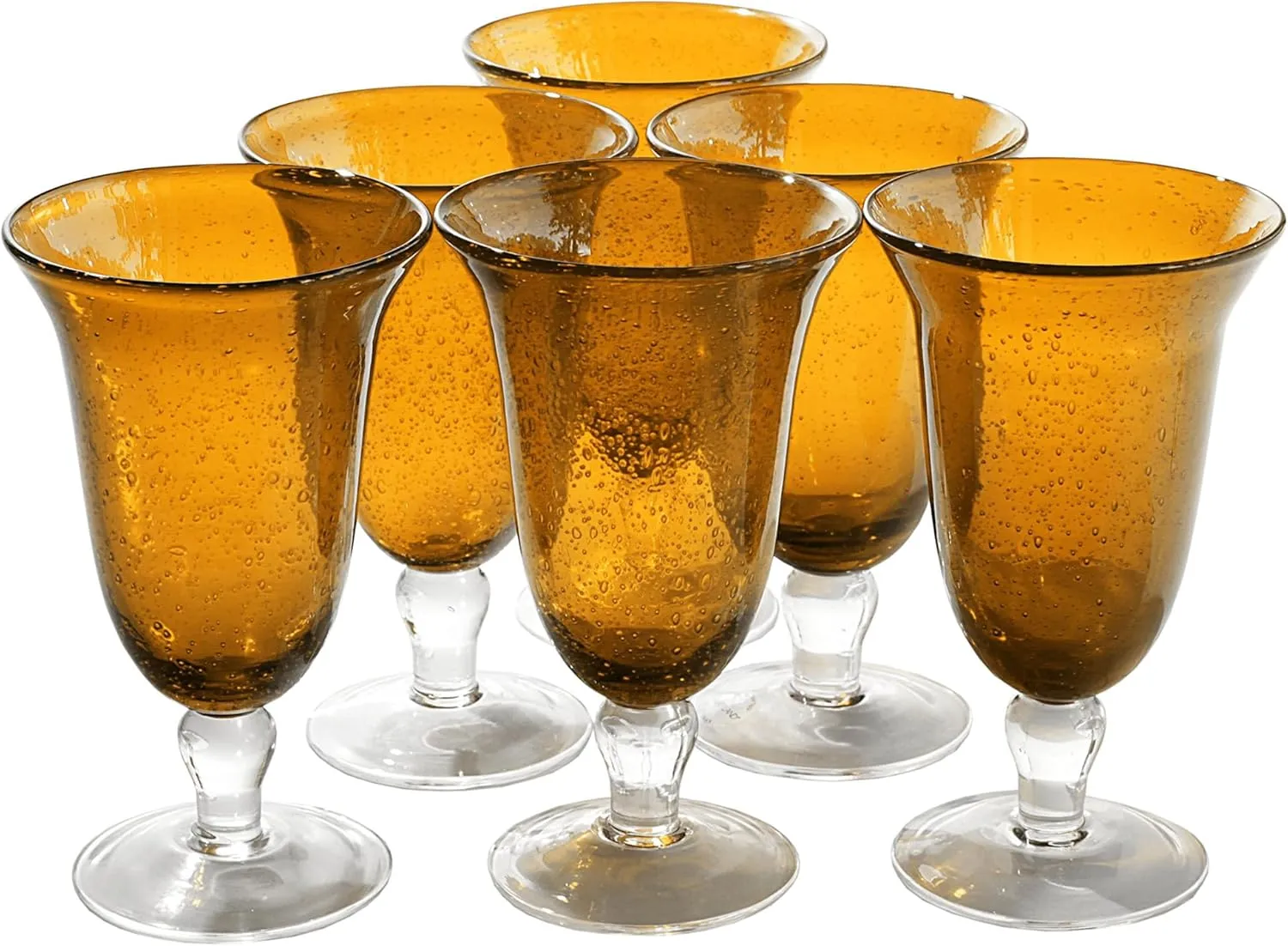 ARTLAND 18oz Footed Iced Tea Glass, Set of 6 | Iris Seeded Design, Amber | Cocktail Glass for Parties and Everyday Use | Glassware & Barware Essentials - New Apartment Housewarming Gift