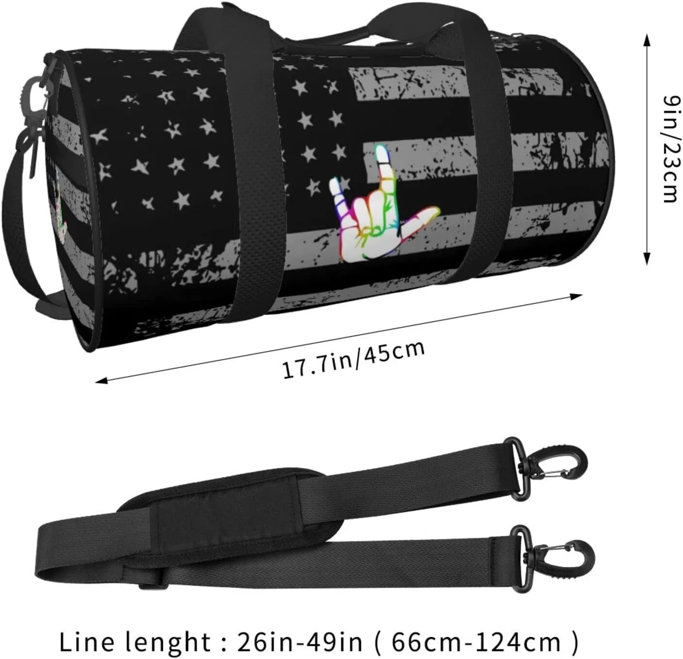Asl I Love You Sign Language Travel Luggage Duffel Bag Sports Rolling Foldable Duffel Bag, Black