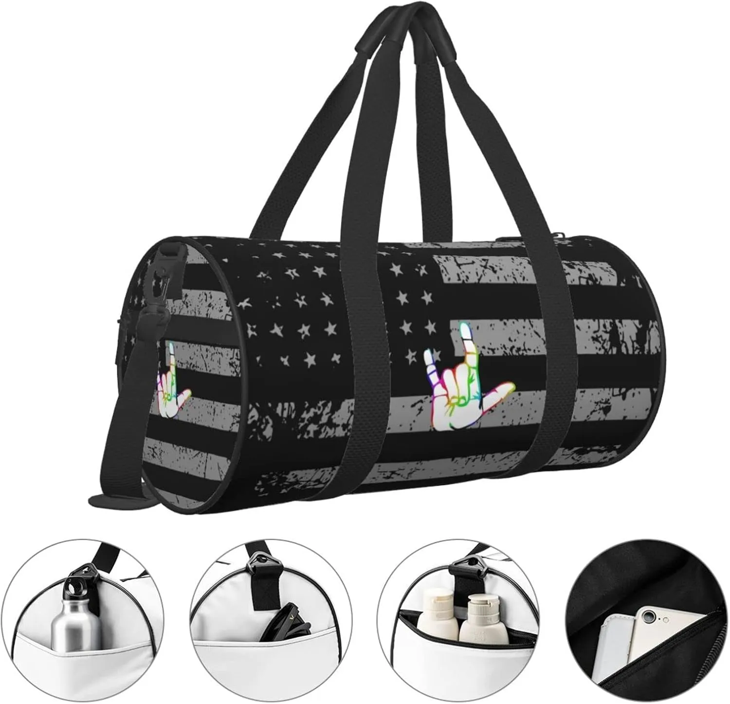 Asl I Love You Sign Language Travel Luggage Duffel Bag Sports Rolling Foldable Duffel Bag, Black