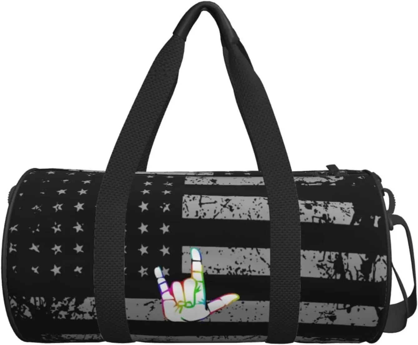 Asl I Love You Sign Language Travel Luggage Duffel Bag Sports Rolling Foldable Duffel Bag, Black
