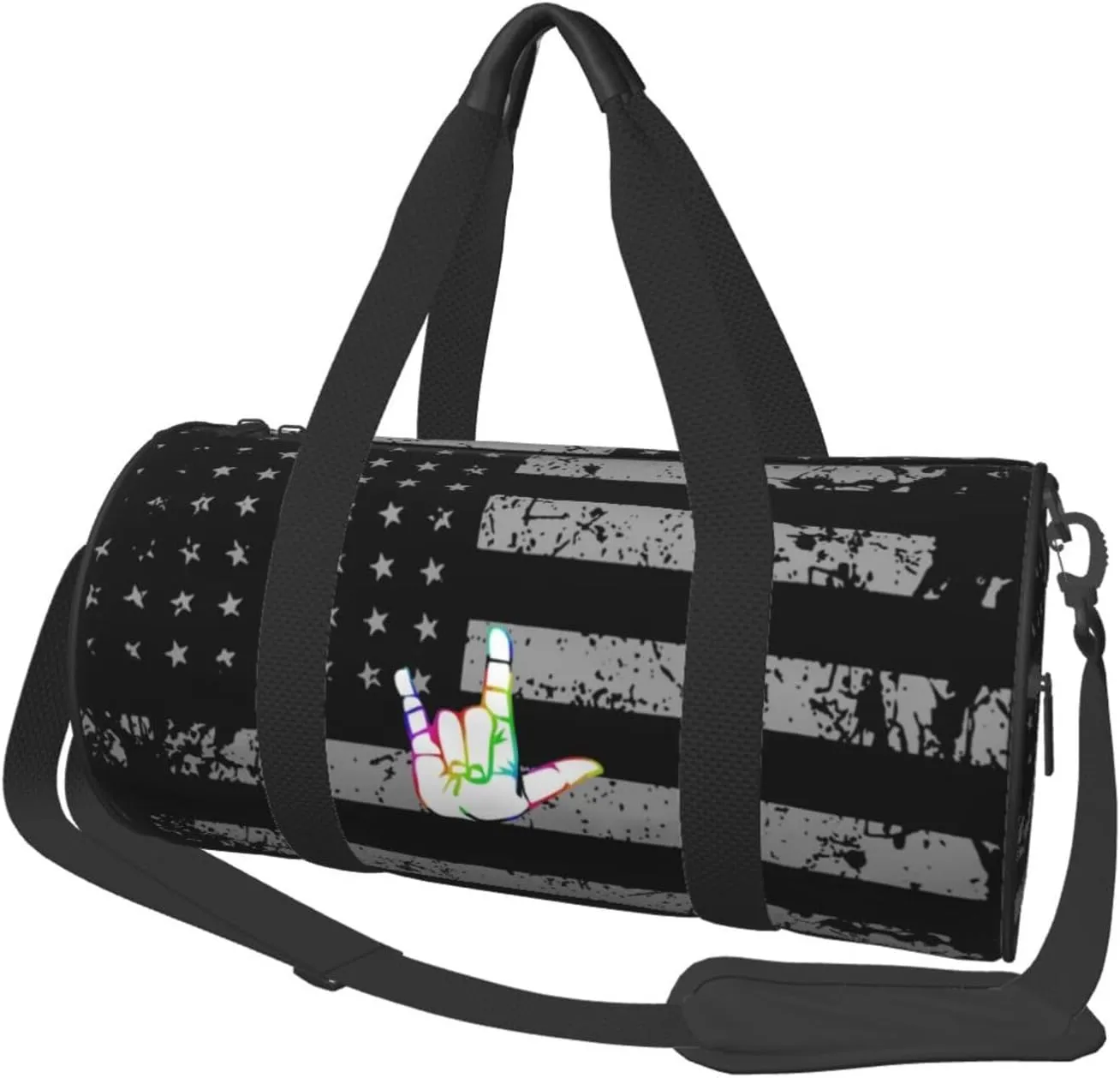 Asl I Love You Sign Language Travel Luggage Duffel Bag Sports Rolling Foldable Duffel Bag, Black