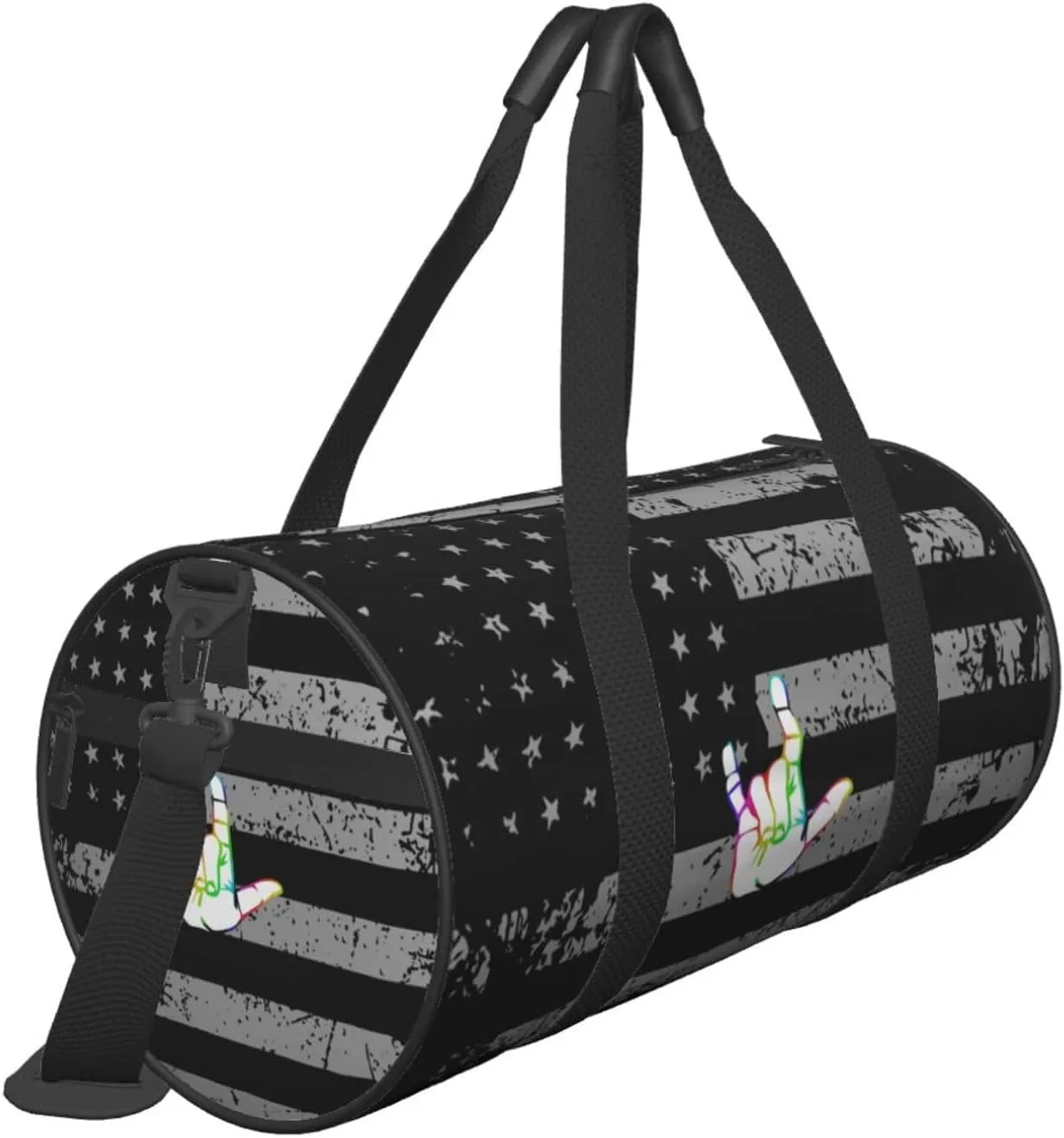 Asl I Love You Sign Language Travel Luggage Duffel Bag Sports Rolling Foldable Duffel Bag, Black