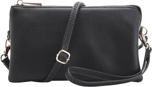 B BRENTANO Vegan Leather Multi-Pocket Crossbody Purse/Clutch with Card Slots, Removable Wristlet & Adjustable Shoulder Strap
