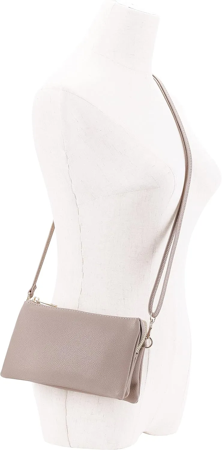 B BRENTANO Vegan Leather Multi-Pocket Crossbody Purse/Clutch with Card Slots, Removable Wristlet & Adjustable Shoulder Strap