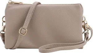B BRENTANO Vegan Leather Multi-Pocket Crossbody Purse/Clutch with Card Slots, Removable Wristlet & Adjustable Shoulder Strap