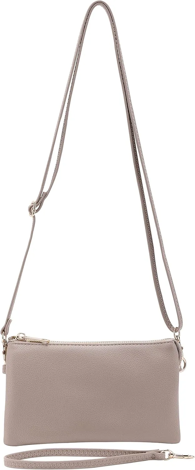 B BRENTANO Vegan Leather Multi-Pocket Crossbody Purse/Clutch with Card Slots, Removable Wristlet & Adjustable Shoulder Strap