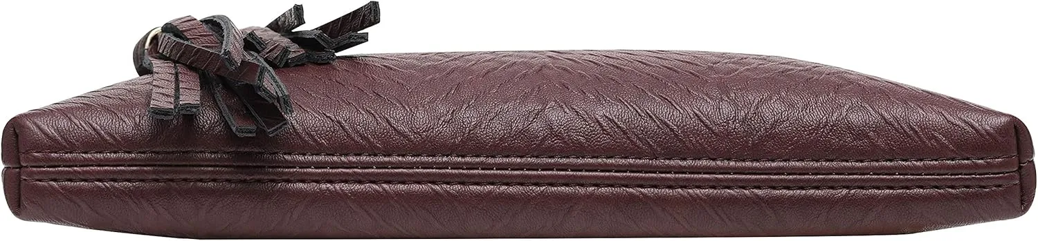 B BRENTANO Vegan Multi-Zipper Crossbody Handbag Purse with Tassel Accents