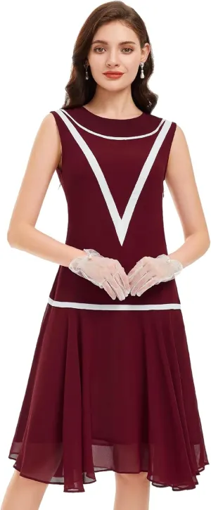 BABEYOND Women’s 1920s Inspired Dress - Flapper Dress Low-Waist Dress Sleeveless Party Chiffon Dress for Women