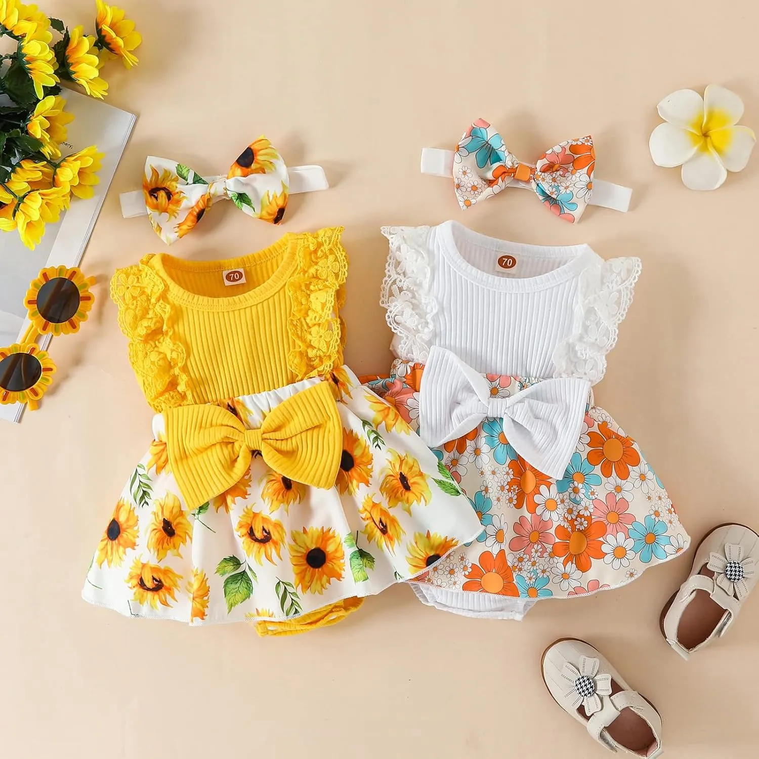 Baby Girl Clothes Newborn Romper Dress Infant Lace Ruffle Sleeveless Summer Outfits with Headband 0-12 Months