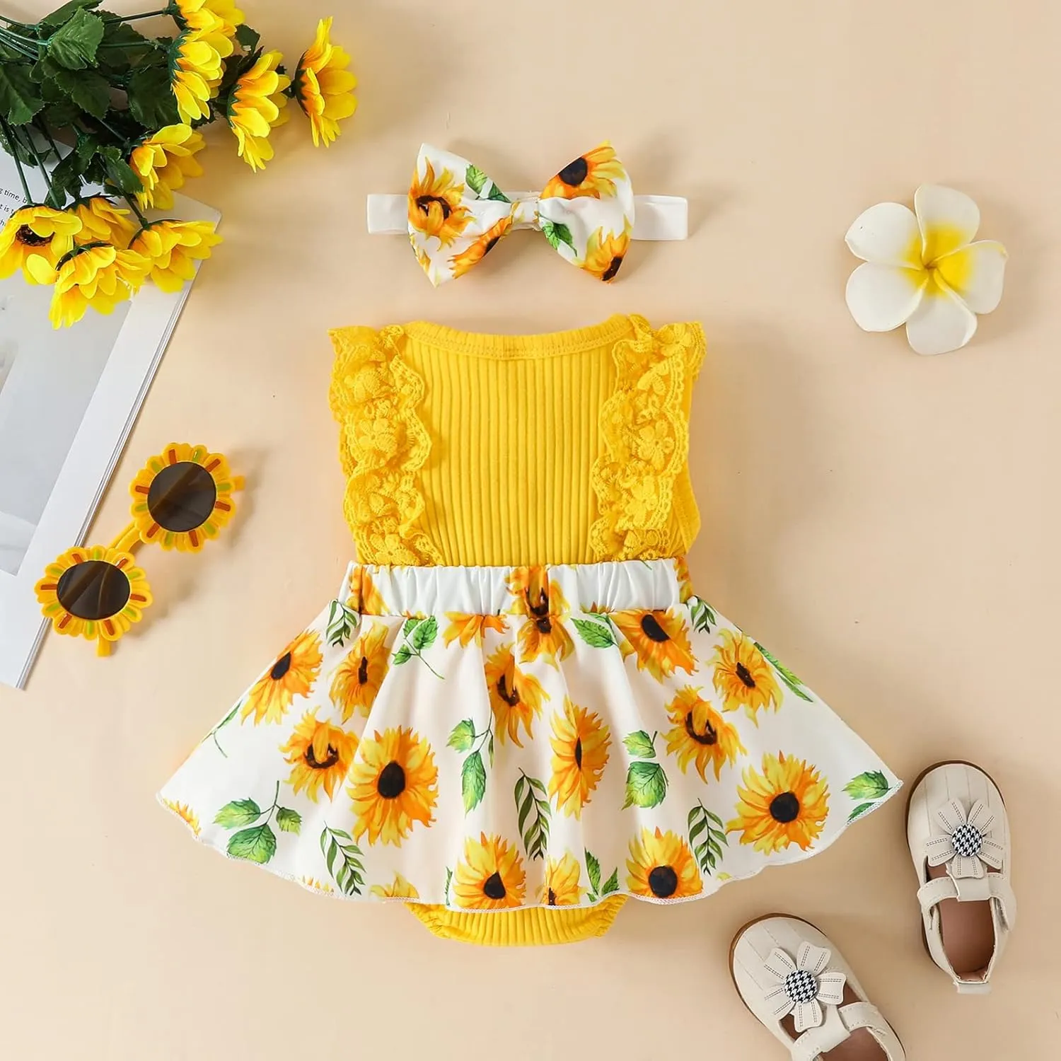 Baby Girl Clothes Newborn Romper Dress Infant Lace Ruffle Sleeveless Summer Outfits with Headband 0-12 Months