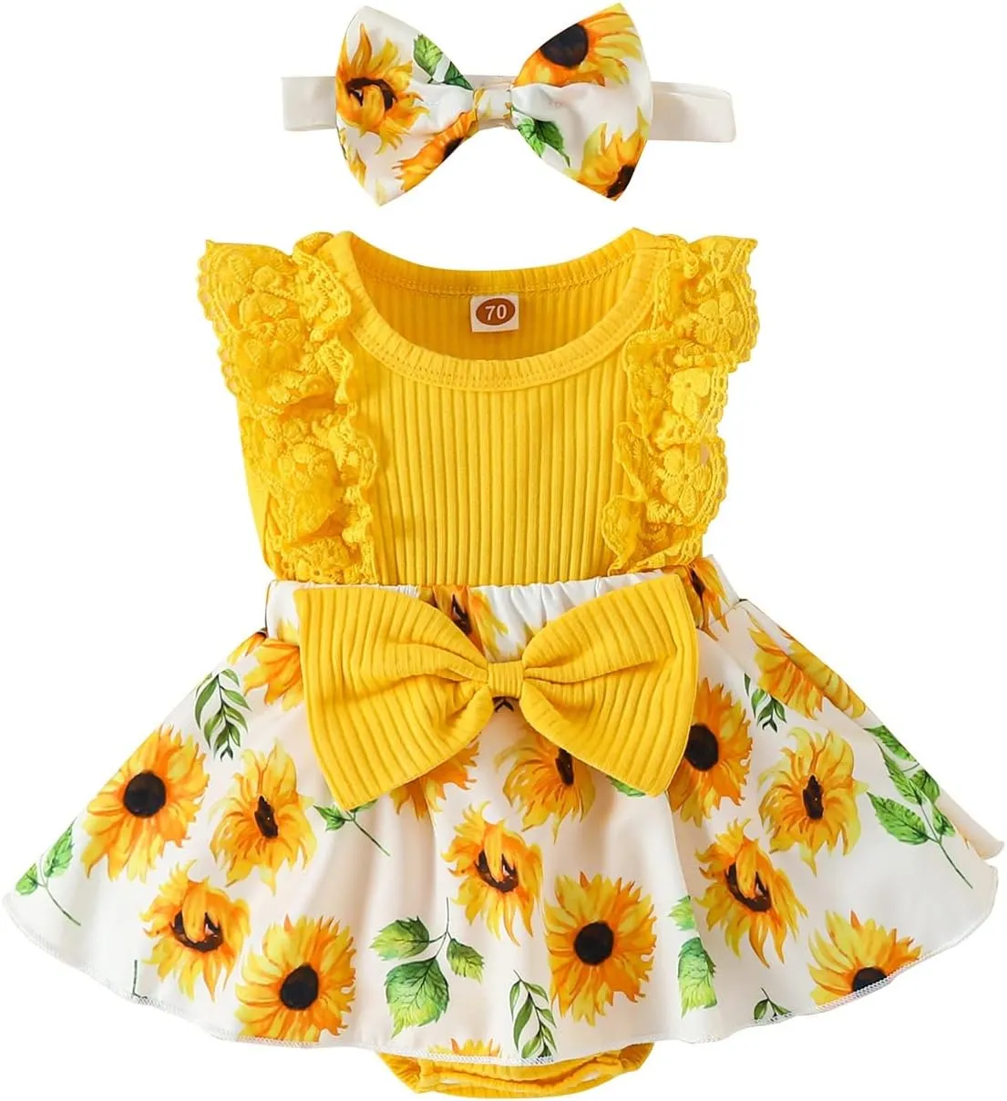 Baby Girl Clothes Newborn Romper Dress Infant Lace Ruffle Sleeveless Summer Outfits with Headband 0-12 Months