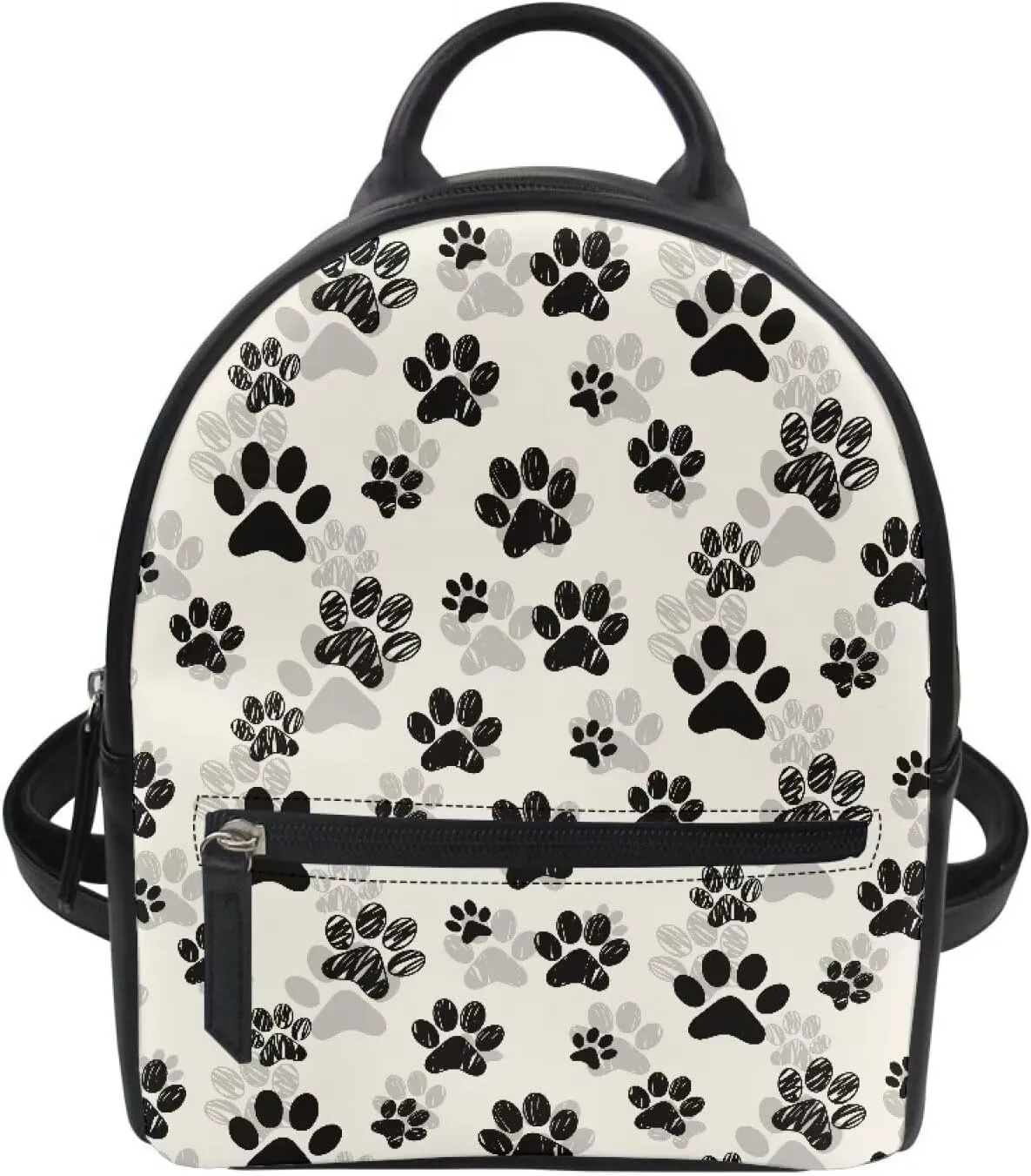 Backpack for Girls Fashion Mini Backpack Cute Rucksack Durable PU Leather Schoolbag Basics Waterproof Backpack,Black Dogs Paw Print