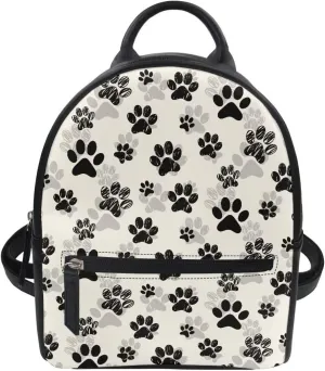 Backpack for Girls Fashion Mini Backpack Cute Rucksack Durable PU Leather Schoolbag Basics Waterproof Backpack,Black Dogs Paw Print