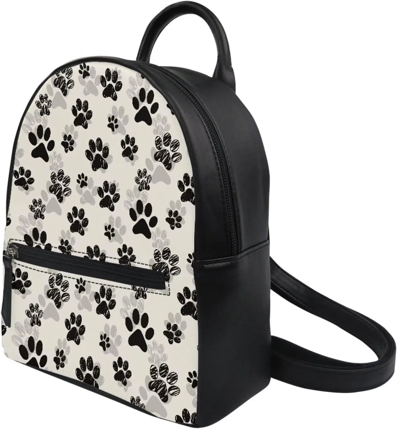 Backpack for Girls Fashion Mini Backpack Cute Rucksack Durable PU Leather Schoolbag Basics Waterproof Backpack,Black Dogs Paw Print