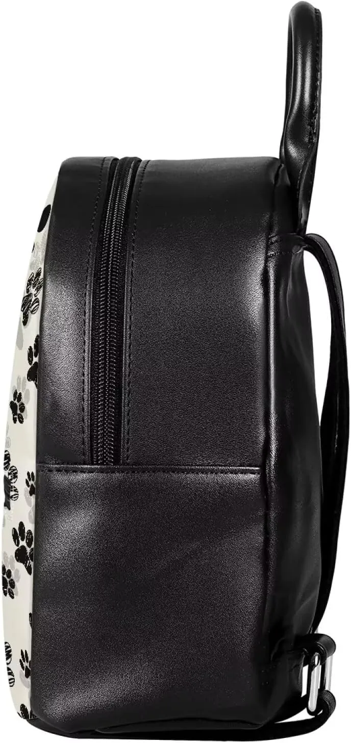 Backpack for Girls Fashion Mini Backpack Cute Rucksack Durable PU Leather Schoolbag Basics Waterproof Backpack,Black Dogs Paw Print