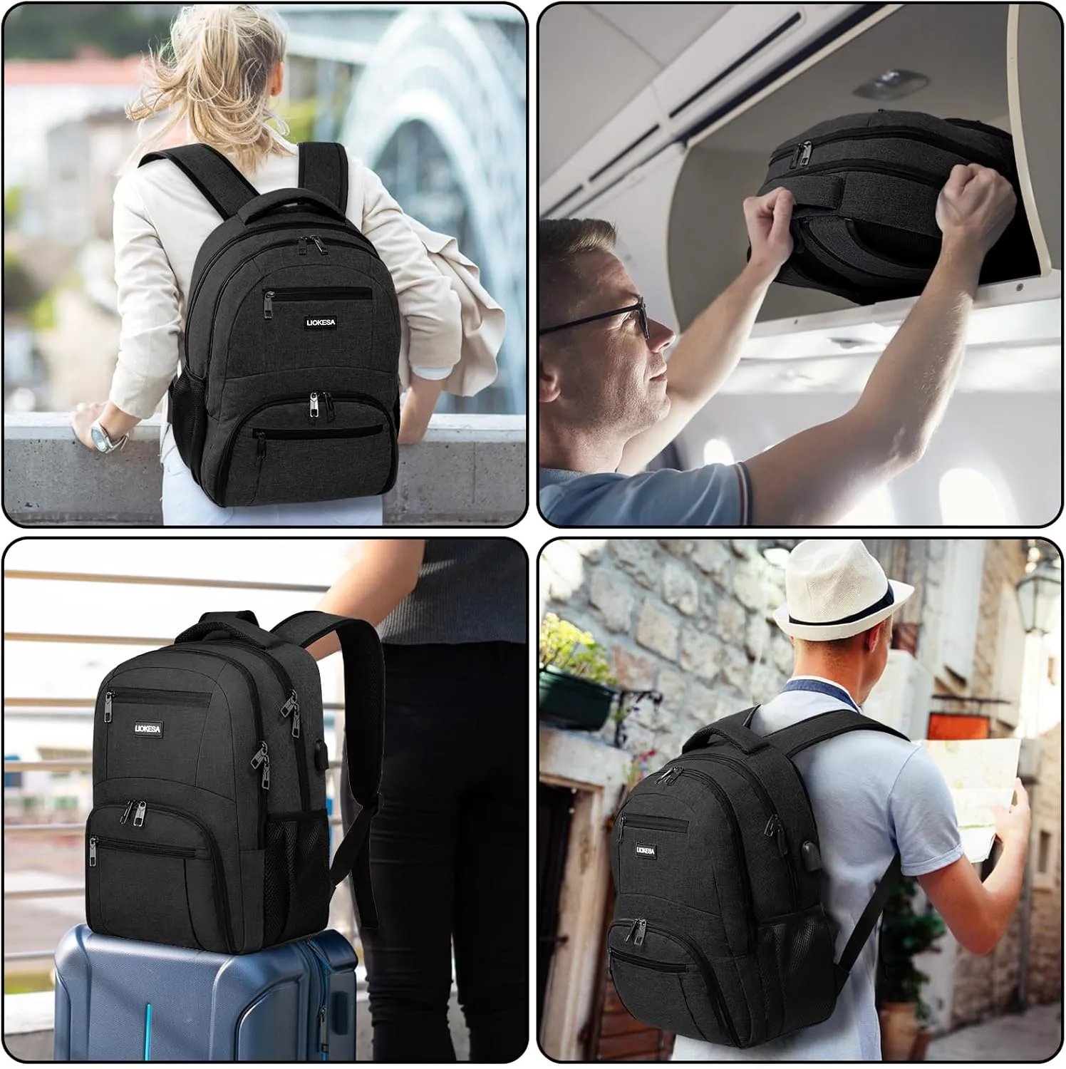 Backpack for Men Women, School Backpacks for Teen Boys Girls, Water Resistant Laptop Backpack with USB Charger, 17.3 Inch Black College Bookbag