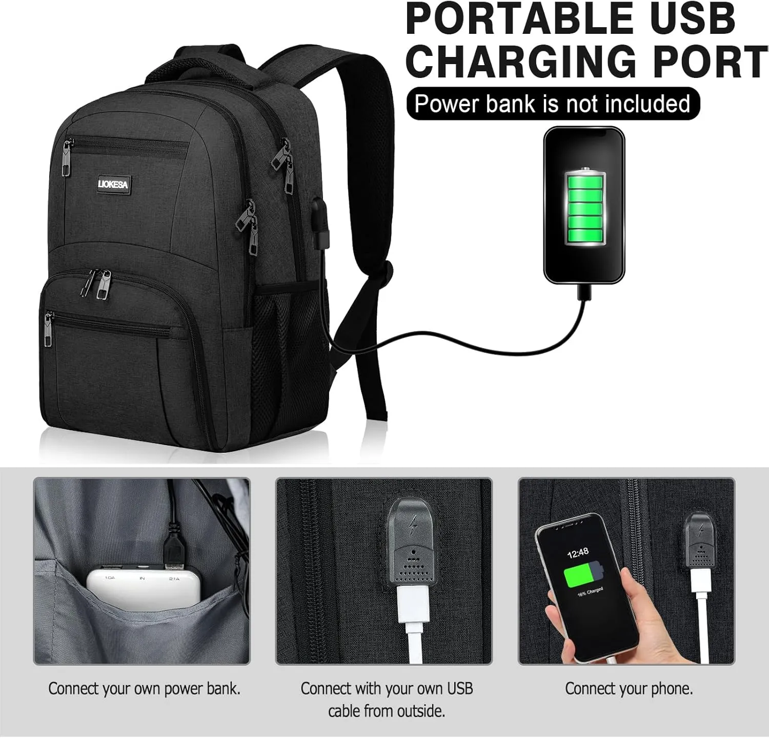 Backpack for Men Women, School Backpacks for Teen Boys Girls, Water Resistant Laptop Backpack with USB Charger, 17.3 Inch Black College Bookbag