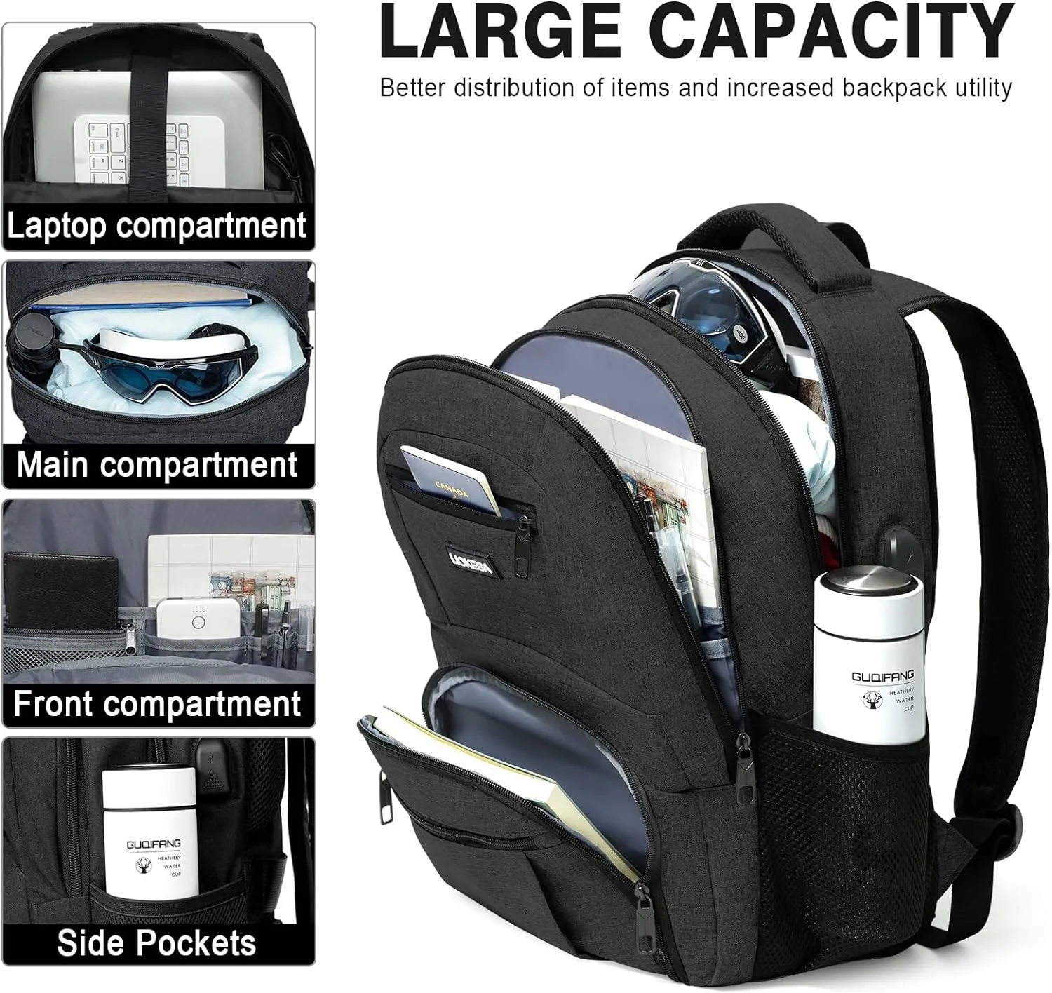 Backpack for Men Women, School Backpacks for Teen Boys Girls, Water Resistant Laptop Backpack with USB Charger, 17.3 Inch Black College Bookbag