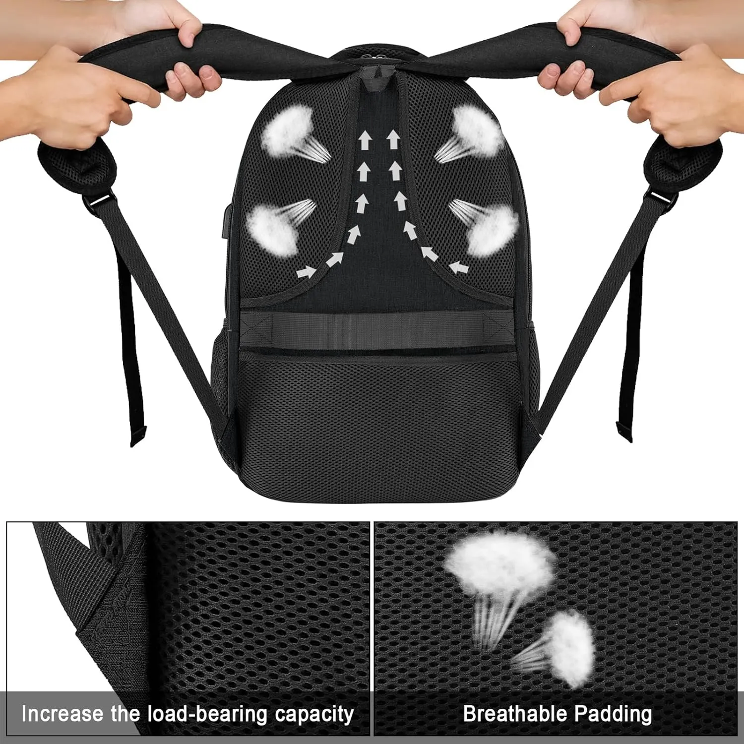 Backpack for Men Women, School Backpacks for Teen Boys Girls, Water Resistant Laptop Backpack with USB Charger, 17.3 Inch Black College Bookbag