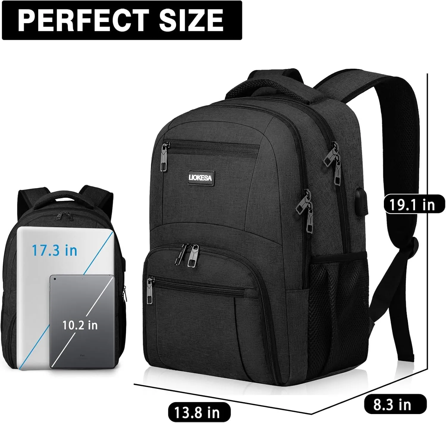 Backpack for Men Women, School Backpacks for Teen Boys Girls, Water Resistant Laptop Backpack with USB Charger, 17.3 Inch Black College Bookbag