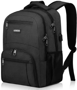 Backpack for Men Women, School Backpacks for Teen Boys Girls, Water Resistant Laptop Backpack with USB Charger, 17.3 Inch Black College Bookbag