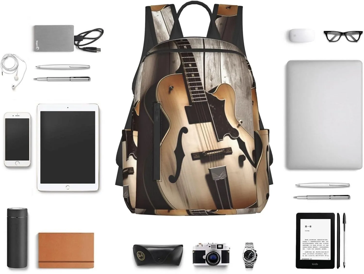 Backpack Guitar Pictures Travel Casual Laptop Backpack Adjustable Hiking Daypack for Men Women